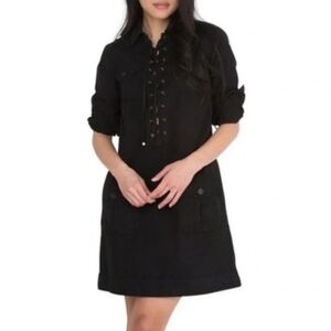 ANN MASHBURN Bella Dress Black Safari Lace Up‎ Shirt Dress Pockets size XS